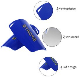 Dokpav Football Shin Guard Socks + Shin Pads Sleeves Double Layer Mesh Breathable for Football Games Beginner Elite Athlete Running Jogging Fitness - Children Boys Girls Men(Teens：Black + Blue)