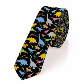 Yakuna Colorful Dinosaur Men's Ties Cartoon Funny Animal Beast Dinosaurs Neck Tie Neckties Gift for Men Boys Teens