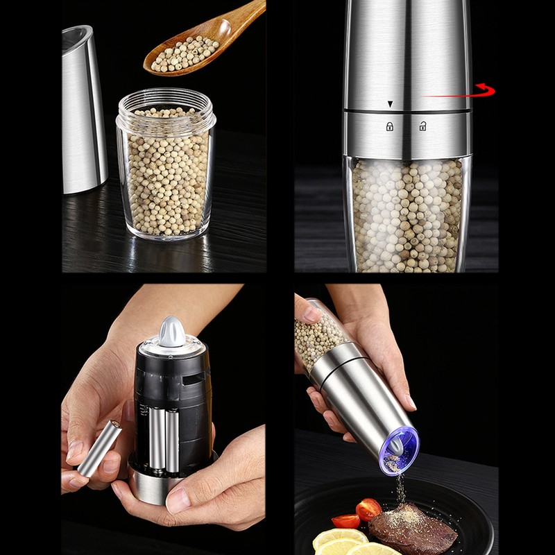 Salt and Pepper Grinder Electric Stainless Steel Gravity Sensor Adjustable