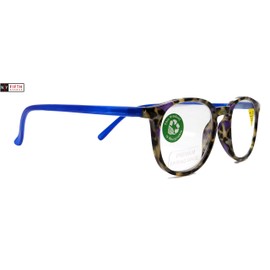 Ella, Premium Reading Glasses Round. High End Readers Modern Circle Style. Blue Tortoiseshell Frame +1.25 to +3 Magnifying. NY Fifth Avenue