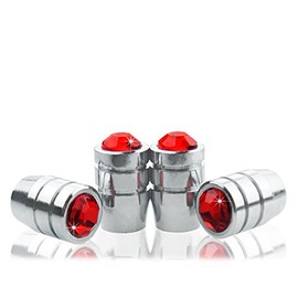 Preminum Bling Crystal Rhinestone RED-A Tire Rim Valve Stem Metal Chrome Cap