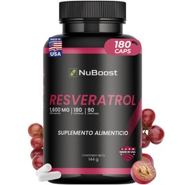 Nuboost - Resveratrol - Resveratrol 1000 Mg Puro - Antioxidantes, 180 Cápsulas Vitamina C - Acaí - Pimienta Negra Hecho en USA                        