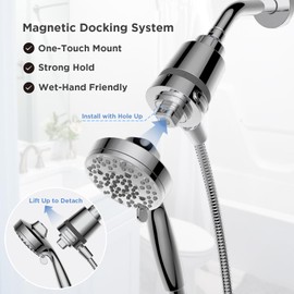 SANYCASA Filtered Shower Head with Handheld, Magnetic Docking System, High Pressure Handheld Shower Head with KDF Filter for Hard Water, 6 Spray Modes, Easy Installation – CP