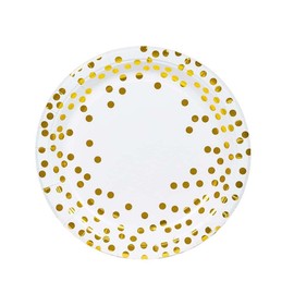 BOKFJBP 50 Pack Party Paper Plates 9 inch White and Gold Party Paper Plates Set,Disposable Dinner Plates Party Tableware for Graduation, Birthday Decorations, Christmas