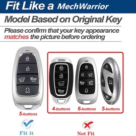 WKIOERAD Heavy Zinc Alloy Key fob Case Cover with Keychain Compatible with Hyundai Sonata Santa Fe Tucson Key Shell Accessories (5 Button Silver)