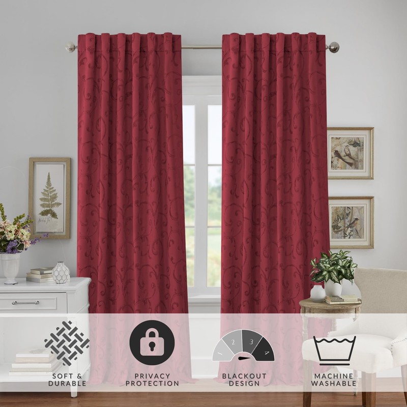 Elrene Home Fashions Mia Jacquard Scroll Blackout Window Curtain, 52"