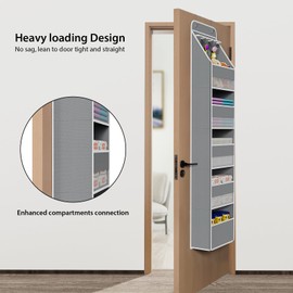 Univivi 6-Shelf Over Door Hanging Organizer Fabric Baby Door Storage with 5 Large Pockets and 3 Small PVC Pockets Wall Mount Hanging Storage Organizers for Baby Essential (Grey)