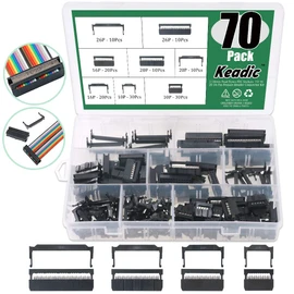 Keadic 70 Pieces FC-10 16 20 26 Pin Female Header IDC Cable Connector 2.54mm Pitch, for Flat Ribbon Cable