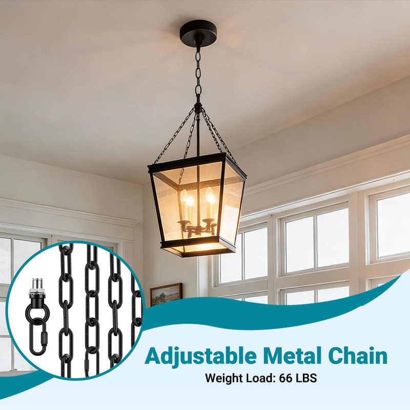 garini 12 Feet Industrial Black Light Fixture Chain, Adjustable Metal