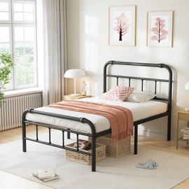 ZIYOO Metal Twin Bed Frame with Vintage Headboard and Footboard, 14 Inch High, 3500 Pounds Support, No Box Spring Needed Platform, Non-Slip and Noise-Free, Easy Assembly Black