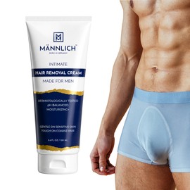 Mannlich IntimatePrivate Hair Removal Cream for Men (100 ml) Painless, Faster, Soothing for Unwanted Coarse Pubic Hair, Suitable For All Skin Types Off White 100 g (Pack of 1)