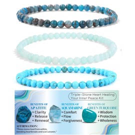 Crgwxzl Healing Crystal Bracelets for Women Men 4mm Blue Aquamarine Apatite Green Turquoise Natural Stone Beaded Stretch Bracelet Handmade Gemstone Reiki Spiritual Jewelry Gifts