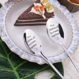 Wedding Anniversary Birthday Gifts for Fiancee Fiance Engagement Spoon Gifts for Couple Gift Spoons for Boyfriend Husband from Wife Girlfriend Ice Cream Scoops for Coffee Tea Lover 2pcs