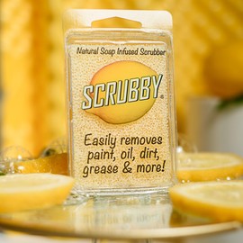 Scrubby Soap - Lemon (2-Pack) - Lemon Citrus Scented Natural Soap Infused Scrubber - Cleaning Sponge for Paintbrushes, Gardening, Kitchen - Multipurpose Soap