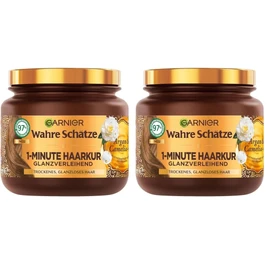 Wahre Schätze Glanzverleihende 1-Minute Haarkur für trockenes und glanzloses Haar, Mit Arganöl und Cameliaöl für Glanz und Geschmeidigkeit, Vegane Formel, 1 x 340 ml (Packung mit 2)