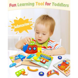 Gojmzo Wooden Puzzles for Toddlers 1-3 Toys Gifts for 1 2 3 Year Old Boys Girls, Montessori Educational Toys Preschool Learning Activities, 6 Pack Vehicle Jigsaw Puzzle Game