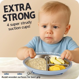 MIMORE Stainless Steel Toddler Plate - 2 Pack 9.25" Stainless Steel Baby Plates with Suction - Non Toxic & BPA Free (Navy Blue & Teal)