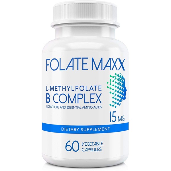 FolateMaxx L-Methylfolate + B12 Methylcobalamin & B6 Blend (15mg) - 60 Capsules - Active B-Complex with Cofactors & Essential Amino Acids - Non GMO, Gluten Free, No Fillers