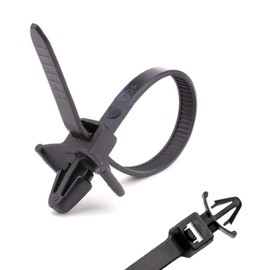 100 x Black Push Mount Winged Cable Ties 200mm x 4.8mm Car Chassis Fixing Base