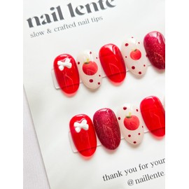 Apple dot nail red gel handmade nail - short oval / 사과 도트네일 레드젤 수제네일 - 숏 오벌