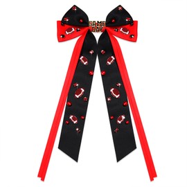 Crystal Embellished Big Satin Hair Ribbons - Red & Black Football Cheer Bows for Women's Outfits - Spirit & Field Day Accessories - Party Favors (Pattern A1)
