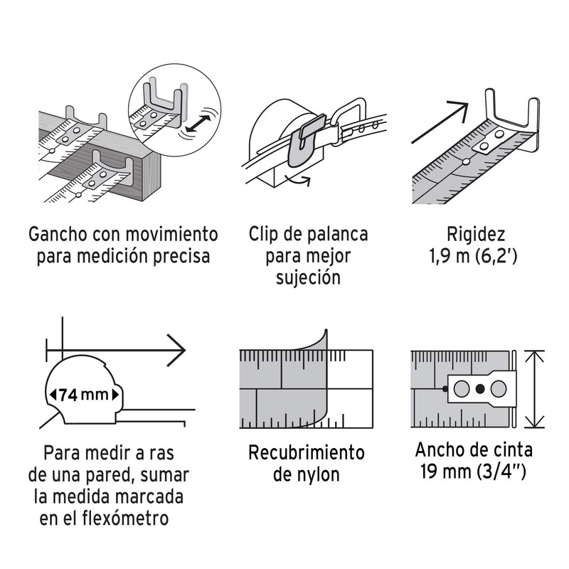 Truper FH-5ME, Flexómetro contra impacto, graduación métrica, 5 m, 19