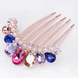 Luxury Jeweled Gems Crystal Rhinestone Sparkly Glitter Metal Side French Hair Combs with Long Teeth Slide Hairpins Barrettes Twist Bun Chignon Thick Hair Holder Accessories for Women (4 Pack)