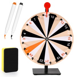 NQEUEPN 12 Inch Spinning Prize Wheel, 24 Slots Tabletop Prize Wheel Spinner with Stand Roulette Wheel with Dry Erase & Markers for Carnivals, Trade Shows, Holiday Activities, Spin Game