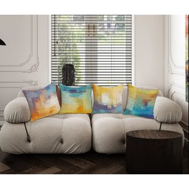 SCVBLJS Yellow blue and Purple Cushion Geometric Throw Pillow Case Set Stripe Square Cushion Covers for Sofa Living Room Couch Bed Bedroom Home Decor Garden Couch pillowcase 40 x 40cm set of 4