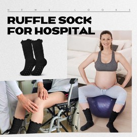 Sintege 1 Pair of Stopper Socks Women's Yoga Socks Pilates Socks with Ruffles Knee-High Non-Slip Socks Non-Slip Socks with Handles, black