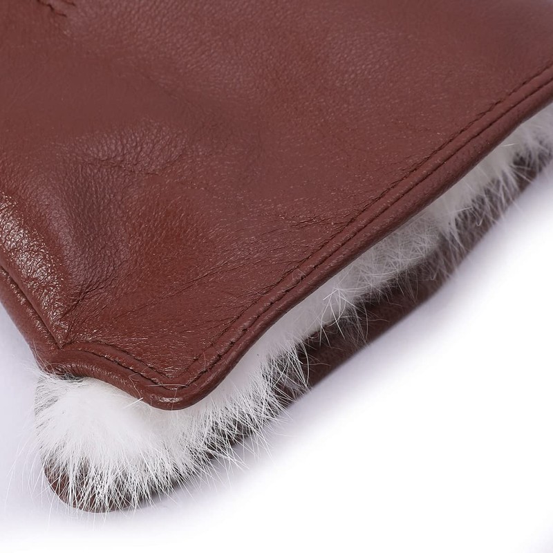 Harssidanzar Leather Gloves for Men, Winter 100% Rabbit Fur Lined
