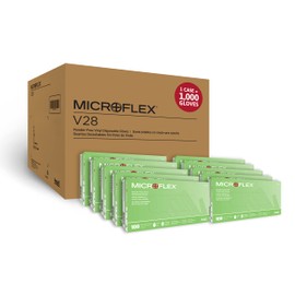 Microflex V28 Disposable Powder-Free Vinyl Gloves for Food Processing, Light Cleaning w/Smooth Surface - Large, Natural (Case of 1000)