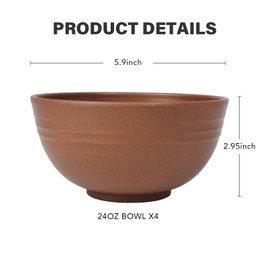 greenandlife 24oz/4PCS Wheat Straw Cereal Bowls, Lightweight Unbreakable Noodle Fruit Soup Rice Bowls Dishwasher Microwave Safe Bowl Sets, Non-toxin, BPA Free, Earth Tone