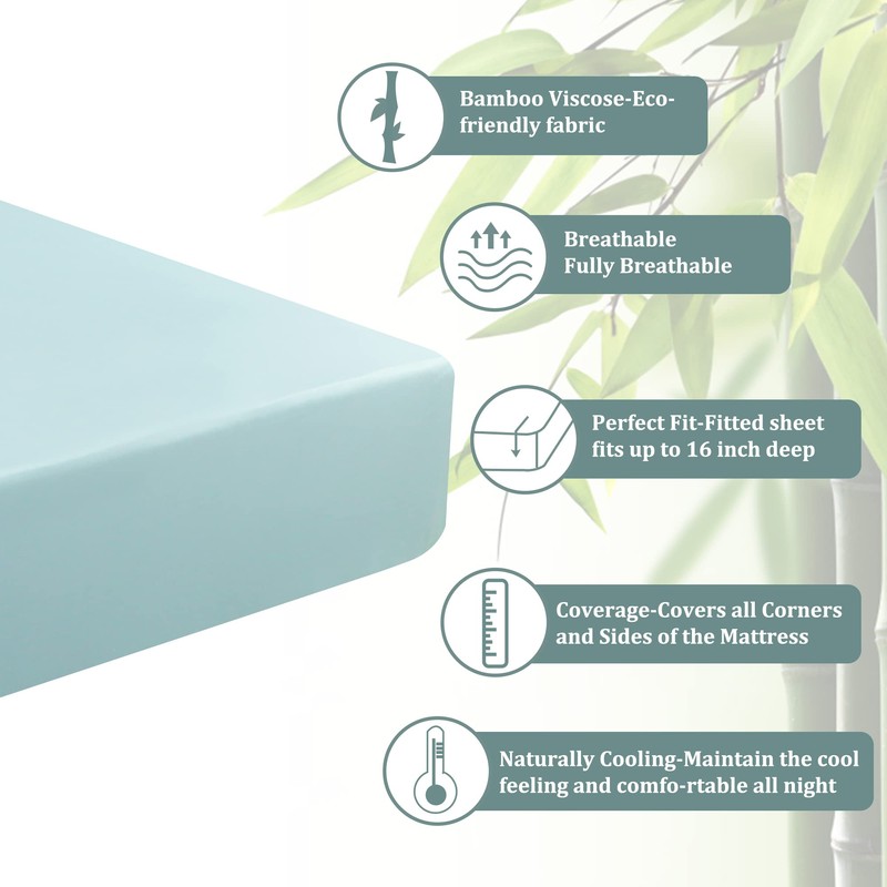 PiccoCasa Bamboo Fitted Sheet, Viscose from Bamboo Soft Silky Breathable