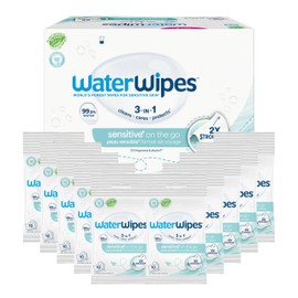 WaterWipes Sensitive+ On The Go Wipes, 3-In-1 Cleans, Cares, Protects, 99.9% Water, Unscented & Hypoallergenic Wet Wipes, 100 Count (10 Packs)