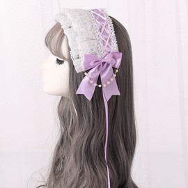 Girls Maid Cosplay Headband Lace Flower Headwear (Purple)