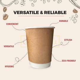 CHEF ROYALE - Kraft Insulated Takeaway Disposable Double Wall Paper Coffee and Cold Drinks Cups for Birthday Party, Restaurant, Holidays, BBQ