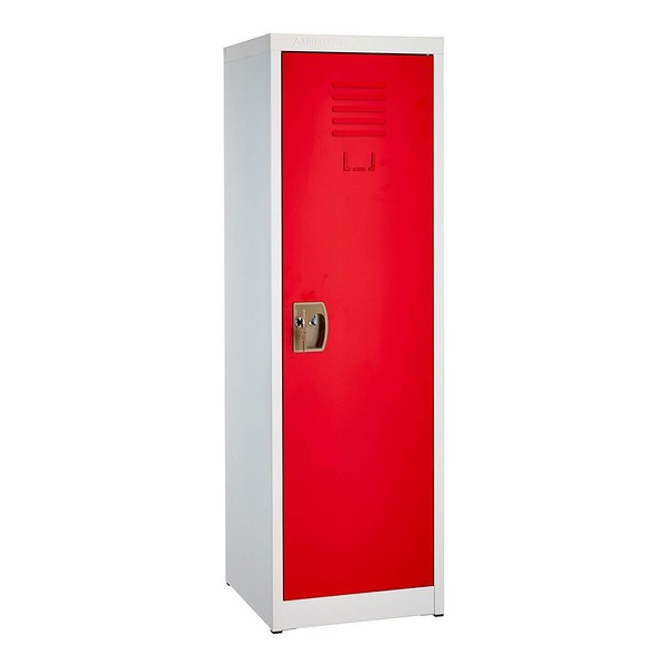 AdirOffice Kids Steel Metal Storage Locker - for Home & School - with Key & Hanging Rods (48 in 1 Door, Red)