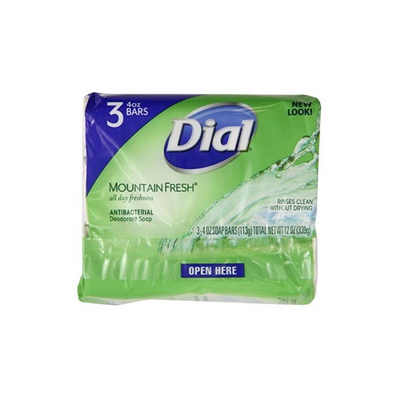 Dial Antibacterial Bar Soap, Mountain Fresh, 4 Ounce, 3 Bars
