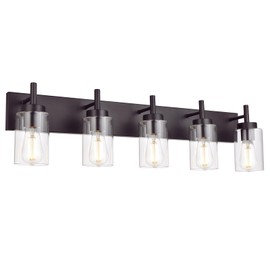 VINLUZ 5 Lights Bathroom Vanity Light Fixture Oil Rubbed Bronze Sconces Wall Lighting Modern Industrial Indoor Wall Mounted Lamp Farmhouse for Kitchen Hallway (Patent No.: US D958,438 S)