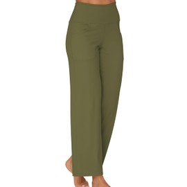Sunzel Wide Leg Pants Women High Waist Yoga Pants with Pockets Stretch Loose Comfy Casual Lounge Sweatpants 32" Inseam Martini Olive X-Small