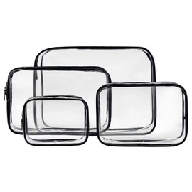 OVS4U 4 Pack TSA Approved Clear Toiletry Bag, Quart Sizes Waterproof Transparent Tolietry Bag with Zippers, Clear Cosmetic Makeup Bag for Travel, Beach Vacation and Bathroom (Unisex All Black), Black