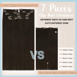 Full Shine Darkest Brown Clip in Hair Extensions for Women 7 Pieces Hair Extensions Clip in Real Human Hair 120 Grams 16 Inch Human Hair Extensions Clip ins