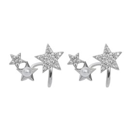 Double Twist Earrings for One Hole for Women, Unique Double Hoop Rhinestone Pearl Twist Earrings Trendy Simple Single Piercing Earrings for Teen Girls Holiday Gifts (Star)