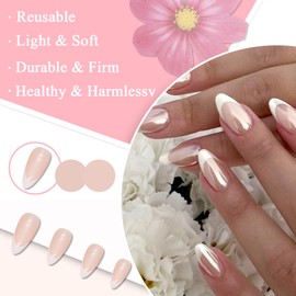 Pack of 24 Artificial Nails, Short Almond False Nails, French White Shiny Artificial Nails, Press On Nails, Acrylic Full Cover Fingernails Nails for Sticking on for Women and Girls