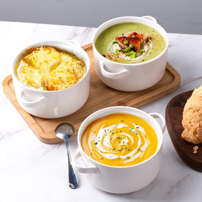 DELLING 6 Pack Soup Bowls with Handles, 24 Oz Large