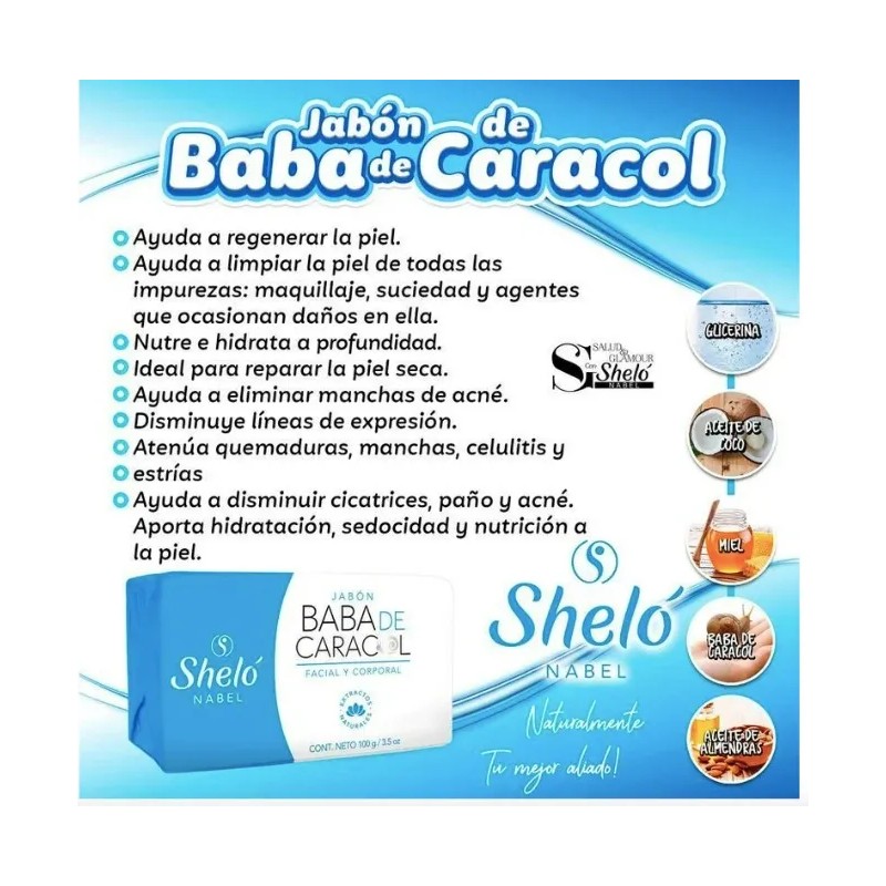 Crema Baba Caracol Jabón Sheló Nabel Regenerador Acné Normal Día