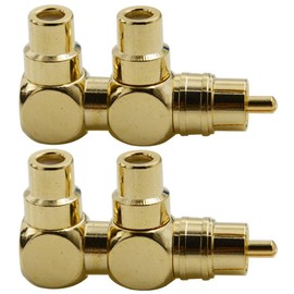 BNKENX 2PCS RCA Splitter Adapter RCA Male to Two RCA Female Right Angle Plug RCA Audio Video Splitter Connector Copper Gold Plated AV Audio Splitter Plug
