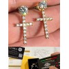 Harlembling Real MOISSANITE 14k Gold Plated Dangle Cross Studs Earrings