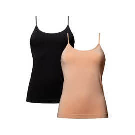 DANISH ENDURANCE Pack of 2 Women's Bamboo Vests, Super Soft, Basic Spaghetti Top, Adjustable Straps, for Women, Multicoloured (1 x black, 1 x nude beige)
